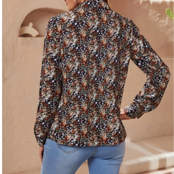 Boho Floral Print Button Down Blouse - Picture 5 of 8
